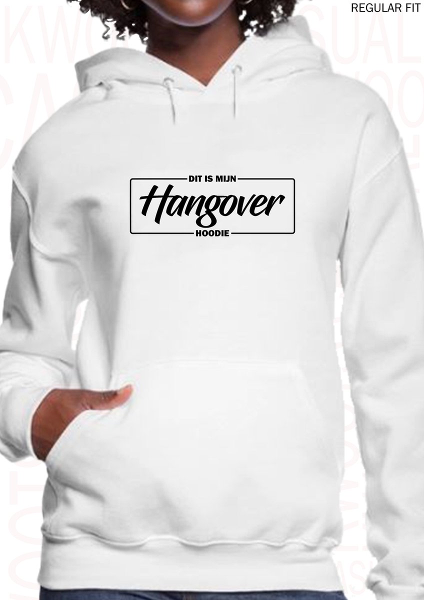 HANGOVER dames hoodie - Wit - Maat L - Lange mouwen - Met capuchon & steekzakken - Regular Fit - Grappige teksten - Leuke hoodies | truien | sweaters - Humor - Quotes - Kwoots - Cadeau - Uitbrakken vandaag